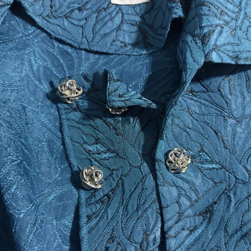 Vtg Leslie Fay‎ 12 Turquoise Teal Blazer Embroider Style Buttoned Scallop Trim